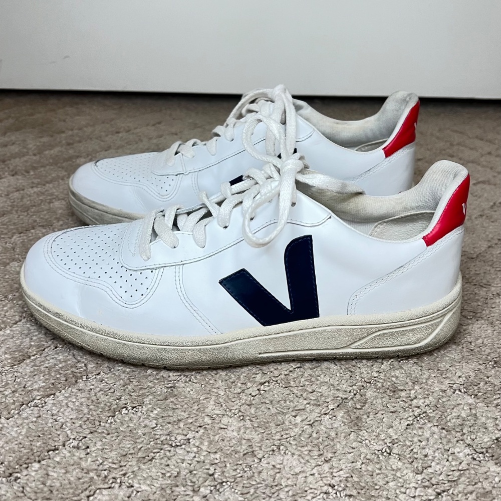 Veja V-10 Sneakers White Red Navy Blue Womens' 9